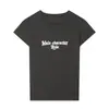 Camiseta de Verano Nueva Moda Europea y Americana Transfronteriza Elegante para Mujer con Cuello Redondo, Hombros Caídos, Manga Corta y Letras Delanteras