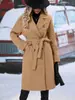 Nuevo Abrigo de Lana Cruzado Europeo y Americano Otoño e Invierno 2026 de Doble Botonadura con Cinturón Entallado de Cintura de Longitud Media Ropa Exterior Elegante para Mujer