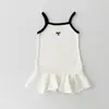 Vestido de Verão para Meninas, Marca de Moda Infantil Estilosa, Tendência Vestido Princesa Alcinha Color-Blocking com Laço Estilo Pequeno Chanel
