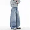 Jeans Masculino Estilo Americano Lavado com Listras Laterais e Rasgos, Calça de Pernas Largas Estilosa Desgastada, Novidade Primavera 2026