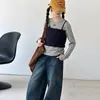 Conjunto de Pantalones Vaqueros para Niñas Otoño 2026 Estilo Nuevo Niños Grandes Camiseta de Base Rayada con Tirantes Pantalones Vaqueros de Pierna Ancha Primavera/Otoño