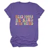 Lee libros sé amable Amazon eBay sitio independiente de moda versátil camiseta de mujer de cuello redondo y manga corta