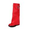 2024 nuevas botas de tiburón con candado botas largas Botas de plataforma de cuña oculta para mujer hasta la mitad de la pantorrilla pantalones altos botas de mujer
