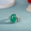 Personalidad Plata S925 Plata Esterlina Incrustada Cabujón Calcedonia Verde Anillo Simple Moda Femenina Retro Anillo Abierto