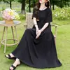 Sanya Novo Estilo Estilo Jovem Vestido de Algodão e Seda Luxo Leve Toque de Alto Padrão Estampa Floral Vestido Longo de Algodão Artificial para Mãe Roupa de Fora Estilosa