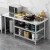 Estante para Estufa de Acero Inoxidable de Cocina, Banco de Trabajo Plano, Tabla de Cortar, Tarro de Almacenamiento Multifuncional, Estante de Tres Niveles