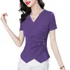 Nova Moda Feminina de Verão Camiseta Irregular de Manga Curta, Roupa Íntima de Corte Justo, Camiseta Base que Cobre a Barriga, Top Estiloso para Mulheres