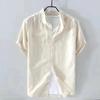 Camisa de Lino Fino de Verano Fresca Transpirable para Hombre de Manga Corta Holgada Blanca Algodón Lino Camisa de Media Manga Camisa de Lino