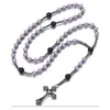 Collar Retro Religioso Personalizado No Magnético Transfronterizo Europeo y Americano Colgante de Piedra Natural con Cuentas Hecho a Mano Rosario