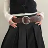 Cinto Largo Preto com Fivela Dupla Estilo Punk para Mulheres, Cinto de Cintura de Design Y2K Robusto de Nicho com Acabamento de Alta Qualidade