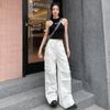Overol G99 estilo americano multibolsillos color blanco arroz moda femenina marca primavera y verano 2024 nuevo pantalón casual de pierna ancha