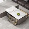 2026 Nova Mesa de Centro e Rack para TV em Pedra Sinterizada Estilo Creme para Sala de Estar, Design Moderno Simples para Apartamentos Pequenos, Formato Retangular Popular