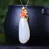 Collar de flor de cerezo de jade hetiano chapado en oro de plata esterlina S925, elegante y simple cadena de clavícula para mujer, colgante de melón Fu