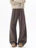 Pantalones Casuales Marrones Vintage para Hombre, Temporada de Otoño e Invierno, Pantalones Rectos Holgados con Efecto de Caída, Pantalones Deportivos Anchos Estilo Americano Relajados