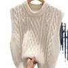 Suéter sin mangas de punto trenzado retro para mujer, primavera y otoño 2024, estilo coreano, chaleco de punto suelto apilado con cuello redondo