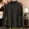 Camiseta interior térmica de forro polar para hombre y niño, de cuello medio alto, a rayas, elegante, versátil, de manga larga