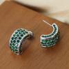 Diseño de industria pesada fundición moda joyería de diamantes completa simple incrustada multicolor diamante hecho a mano acero de titanio chapado en oro pendientes tipo C
