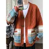 Cárdigan de Punto para Hombre Otoño e Invierno Estilo Americano Holgado Tejido Trenzado Chaqueta Suéter Estilo Pareja Cuello en V Estilo Perezoso Suéter para Hombre