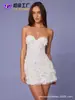 Vestido Tomara que Caia com Aplicação Hot Girl Feito Sob Medida Moda Europeia e Americana Elegante Malha com Lantejoulas Vestido Tomara que Caia Curto Justo para Festa