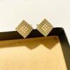 Pendientes de Botón para Oreja Cuadrados Geométricos de Plata s925 con Perlas Incrustadas de Diamantes Estilo Retro Coreano Francés Moda Versátiles Estilo Socialité para Mujeres