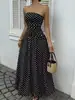 Moda Feminina Europeia e Americana Nova de Verão 2026: Vestido Tomara-que-caia Elegante e Emagrecedor com Bolinhas e Cinto na Cintura