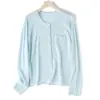 Comfortism Cardigan de Punto sin Costuras de Lana 100% Australiana Minimalista Versátil Color Sólido Cuello Redondo Borde Enrollado Cubre-todo