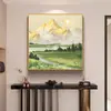 Pintura Decorativa con Fondo de Montaña para la Oficina, Pintura al Óleo Estilo Americano de la Montaña Dorada al Amanecer, Arte de Pared para la Sala de Estar, Vestíbulo y Pasillo