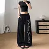 Pantalones deportivos casuales de pierna recta con estampado de letras estilo americano, nuevos pantalones para mujer con cordón, pantalones de pierna ancha, corte holgado, versátiles y que estilizan, pantalones largos