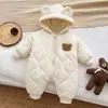 Mono infantil con forro polar y grosor extra, mameluco de manga larga para bebé de otoño e invierno, mameluco suave y lindo estilo coreano con dibujos animados