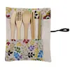 Juego de cubiertos de bambú bolsa de tela para popotes de bambú set de regalo