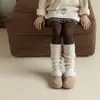 Polainas de lã grossas e quentes Shoeshangmian para meninas para outono e inverno, aquecedores de panturrilha empilháveis de tecido estilo coreano para crianças