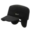 Chapéu Quente Masculino Outono/Inverno Chapéu de Lã e Algodão para Exterior Chapéu de Aba Reta para Homem de Meia-Idade/Idoso com Proteção para Orelhas Espessa