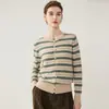 Cárdigan de cachemira a rayas con cuello redondo, nuevo estilo invierno 2026, camiseta básica de ajuste slim para mujer, top elegante y con estilo de un solo botón
