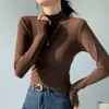 H251 Gola Alta Meia-Calça Ajustada Estiloso Outono e Inverno Novo Manga Longa Camada de Base Térmica Camiseta Versátil Top
