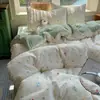 Conjunto de cama de quatro peças Classe A para mães e bebês, lençol de algodão lavado imitação de algodão antibacteriano, capa de edredom, lençol com elástico, conjunto de três-quatro peças para dormitório de estudante individual