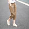 Pantalones capri de lino informales de estilo japonés transfronterizo para mujer, pantalón holgado de algodón y lino, para verano