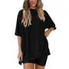 2025 Verano Nuevo Transfronterizo Europeo y Americano Amazon Comercio Exterior Moda Casual Color Sólido Holgado Conjunto de Pijama para Mujer