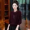 Suéter de Punto de Lujo Ligero con Cuello Redondo y Lazos para Mujer, Jersey de Punto para Otoño Invierno, Nuevo Estiloso, Reductor de Edad, Top Base de Encaje