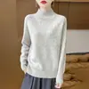 Nuevo suéter de punto grueso 100% lana para otoño e invierno, diseño raglán a rayas, cuello semi-alto, corte holgado, top moderno y elegante para mujer