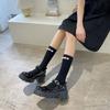 Calcetines Medianos de Perla Tridimensional Ciber Populares Calcetines de Primavera y Otoño Calcetines Medianos de Algodón Puro para Mujer Calcetines de Puño de Hada Negros y Calcetines hasta la Rodilla