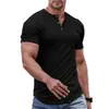 Versátil Wish transfronterizo europeo y americano más vendido para hombre casual de color liso manga corta cuello redondo abotonado corte ajustado camiseta para hombre