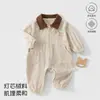 Mameluco de pana a bloques de color para primavera y otoño con cuello camisero para casa y uso al aire libre, elegante y versátil, para niños y niñas, Ropa para niños Anyang