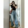 Jeans Solto de Cintura Alta Wide Leg para Mulheres Altas, Novo Estilo Primavera e Outono, Emagrecedor High Street Versátil Calças Longas Retas