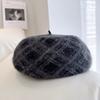 Boina Cuadros Jacquard ZG Japonés para Niños Otoño e Invierno Mezcla de Lana con Pelo de Conejo Angora Gorro de Pintor Gorro de Punto de Moda