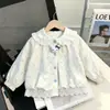 Roupas de exterior para meninas, nova coleção primavera/outono 2026, top estiloso com gola de boneca para bebês meninas, jaqueta infantil floral