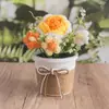 Planta em Vaso Grande de Crochê Feita à Mão Ornamento para Mesa de Escritório Planta Verde Decoração de Interior Vaso de Flores Simulado Flor de Girassol