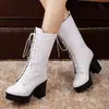 Suministro transfronterizo de botas de tacón alto para otoño e invierno con cordones de PU para mujer talla grande 40414243 botas para mujer de comercio exterior