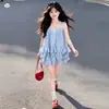 Conjunto de Verão para Meninas 2026 Novo Estilo para Crianças do Meio e Mais Velhas Estilo Férias Top de Renda com Alça Fina Saia em Camadas Saia Curta Conjunto de Duas Peças
