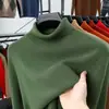 Suéter de punto grueso de color liso con cuello alto de imitación de lana fina para hombre, top de manga larga, ropa para hombre