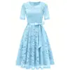 Vestido Formal de Moda Nueva Primavera/Verano Europeo y Americano Encaje Adelgazante Temperamento Vestido con Lazo Fuente